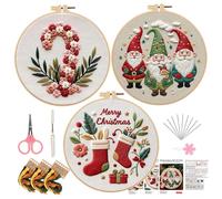Générique Kits De Broderie Pour Noël,Set Artisanal 3 Pièces Avec Cerceau, Modèle, Aiguilles, Fils,Kit de Broderie des Fêtes | Pour Mère Ados Copine Famille