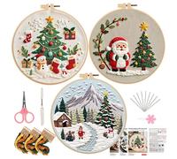Générique Kits De Broderie Pour Noël | Set Artisanal 3 Pièces Avec Cerceau, Modèle, Aiguilles, Fils - Kits De Broderie Au Point De Croix Pour Les Débutants - Pour Mère Ados Copine Famille