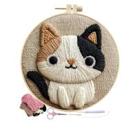 Générique Kits de Poinçonneuse à Broder DIY - Coffret Créatif Thème Chat Mignon | Punch Needle pour Adultes | Pour Novices Loisir Antistress Décoration Intérieure, Ensemble Complet d'Aiguille