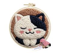 Générique Kits de Poinçonneuse à Broder DIY - Coffret Créatif Thème Chat Mignon | Punch Needle pour Adultes | Pour Novices Loisir Antistress Décoration Intérieure, Ensemble Complet d'Aiguille