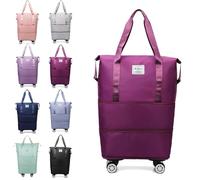 Générique Klarson Expandable Bag with Wheels, Collapsible Luggage with Wheels, Foldable Suitcase Without Handle, Lightweight Durable Rolling Duffle Bag with Wheel (Dark Purple)