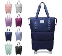Générique Klarson Expandable Bag with Wheels, Collapsible Luggage with Wheels, Foldable Suitcase Without Handle, Lightweight Durable Rolling Duffle Bag with Wheel (Navy Blue)