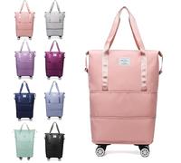 Générique Klarson Expandable Bag with Wheels, Collapsible Luggage with Wheels, Foldable Suitcase Without Handle, Lightweight Durable Rolling Duffle Bag with Wheel (Pink)