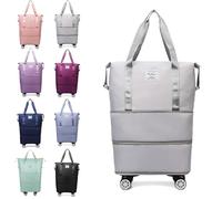 Générique Klarson Expandable Bag with Wheels, Collapsible Luggage with Wheels, Foldable Suitcase Without Handle, Lightweight Durable Rolling Duffle Bag with Wheel (Grey)