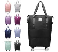 Générique Klarson Expandable Bag with Wheels, Collapsible Luggage with Wheels, Foldable Suitcase Without Handle, Lightweight Durable Rolling Duffle Bag with Wheel (Black)