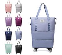 Générique Klarson Expandable Bag with Wheels, Collapsible Luggage with Wheels, Foldable Suitcase Without Handle, Lightweight Durable Rolling Duffle Bag with Wheel (Blue)