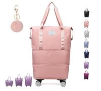 Générique Klarson Expandable Bag with Wheels,klarson Travel Bag,Collapsible Luggage with Wheels, Foldable Without Handle Bag (Pink)