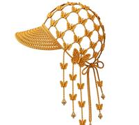 Générique Knitted Sunflower Hollow-Out Baseball Cap, Women Handmade Boho Flower Hat with Decorative Tassels, for Travel Outdoor
