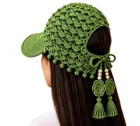 Générique Knitted Sunflower Hollow-Out Baseball Cap, Women Handmade Boho Flower Hat with Decorative Tassels, for Travel Outdoor