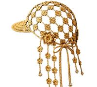 Générique Knitted Sunflower Hollow-Out Baseball Cap, Women Handmade Boho Flower Hat with Decorative Tassels, for Travel Outdoor