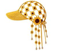 Générique Knitted Sunflower Hollow-Out Baseball Cap, Women Handmade Boho Flower Hat with Decorative Tassels, for Travel Outdoor
