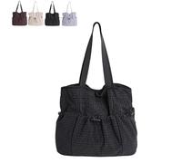 Générique Korean Style Plaid Casual Shoulder Bag - Adjustable Crossbody Bag with Lightweight Quilted Cotton, Daily Purse for Women (Black)