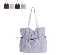 Générique Korean Style Plaid Casual Shoulder Bag - Adjustable Crossbody Bag with Lightweight Quilted Cotton, Daily Purse for Women (Purple)