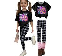 Générique Kpop Ensemble Fille 2 Pièces pour garçons et filles Mode Casual Demon Deguisement Manches courtes T-shirt et pantalon style K-Pop pour enfants Noir 100