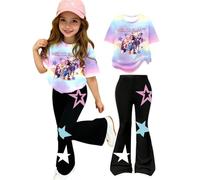 Générique Kpop Ensemble Fille 2 Pièces pour garçons et filles Mode Casual Vetement Demon Manches courtes T-shirt et pantalon style K-Pop pour enfants Violet Rose 100