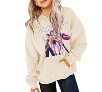 Générique Kpop Hunters Sweat à Capuche Enfants Fille Imprimés Huntri/X Huntr/X Sweatshirt à Manches Longues Vintage Y2K Hip Pop Hoodie Décontractés Ample Hauts (01-2-Beige, 7-9 Years)