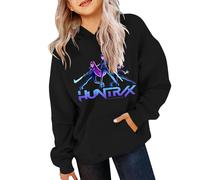 Générique Kpop Hunters Sweat à Capuche Enfants Fille Imprimés Huntri/X Huntr/X Sweatshirt à Manches Longues Vintage Y2K Hip Pop Hoodie Décontractés Ample Hauts (01-3-Black, 7-9 Years)
