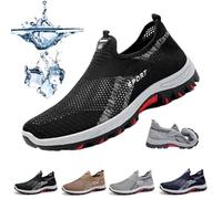 Générique Kühlung Komfort Sneaker für Männer, Sommer atmungsaktive Mesh Slip-on Casual Sports Wanderschuhe, orthopädische Wanderschuhe mit Anti-Rutschsohlen (Black,44)