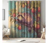 Générique L 117 x H 137 cm Rideaux occultants Enfant Vert Pâle, Rideaux Thermiques, Rideaux à œillets, Animal, Raton Laveur Arbre Fruitier Sommeil, réduit la lumière, Isolation Thermique, Anti Froid