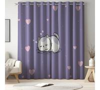 Générique L 117 x H 160 cm Rideaux occultants Enfant Violet Pâle, Rideaux Thermiques, Rideaux à œillets, Animal, Chaton Sommeil Cœur, réduit la lumière, Isolation Thermique, Anti Froid