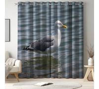 Générique L 117 x H 183 cm Rideaux occultants Gris Pâle, Animal avec Mouette Eau Reflet, Rideau Isolant Thermique à œillets, Lot de 2 pour Salon, Chambre et Maison, réduit la lumière et Les Regards