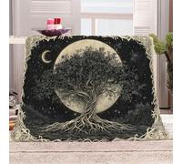 Générique La Lune Et Les étoiles Brillent Ensemble Manta de franela 3D Suave - Cubre Sofá/Cama 150x200 cm,Arbre De La Vie Estampado 3D Ultrarealista,Polar Caliente,Lavable,Hogar/Dormitorio