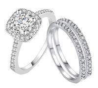 Générique La Saint-Valentin Bagues De Couple Ensemble de bagues luxe en pour femmes, 3 pièces, empilables en Zircon, bague promesse, mariage à la mode, mariée (Silver, 7)