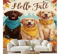 Générique Labrador Retriever Citrouille Papier Peint Intissé Rustique Chien Animal Autocollant Mural 100x70 cm pour Chambre Salon Photo Décoration Murale