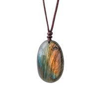 Générique Labradorite Pendant, Necklace, Healing Crystal Jewelry, Natural Iridescent Gem, Adjustable Cord Included, for Women Men, 30-40mm/1.18-1.57 inches, Random, 1 Piece