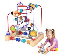 Générique Labyrinthe À Perles en Bois - Jouet De Motricité avec Motifs d'animaux - Circuit De Perles Et Montagnes Russes pour La Coordination Œil-Main des Bébés