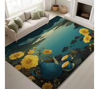 Générique Lac Fleurs Service à Thé Ciel Étoilé Doux Tapiss Minimaliste Rêveur Imprimé Tapis Oriental Naturel Artistique Lavable Tapis de Antidérapant Jaune pour Chambre Salon 80 x 150 cm