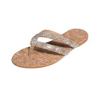 Générique Ladies marche plat tongs coloré fleur imprimer sole glitter strass T sangle clip orteil sandales légères coussinées antidérapant lit de pied plage thongs chaussons confortables (Brown, 36)