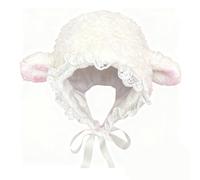 Générique Lamb Bonnet, Cartoon Lamb Hat Cute Caps, Cute Cartoon Sheep with Strap Beanie Winter Cosplay Photo Props Party Supplies (Lace version)