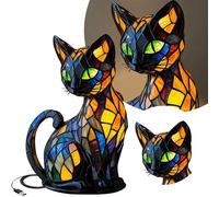 Générique Lampe chat en vitrail, lampe chat pour amoureux des chats,lampe chat en vitrail, lampes chats lumineuse, veilleuse de table rétro chats (Cat - B 02-Beige)
