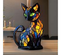 Générique Lampe Chat, Lampe Chat Vitrail, Lumineux Table De Chevet D'animaux À La Main À La Main LumiÈRe De Nuit, USB Charge, Pour La DÉCoration De La Chambre Et Du Salon (A)