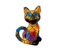 Générique Lampe Chat, Lumineuse En Vitrail En Forme D'animal | Résine Lampe Chevet Chat LED Veilleuse, Sculpture Décor Maison Énigme Étagère Chambre Table Chevet Pour Amoureux Des Chats 17x10x10cm