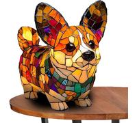 Générique Lampe Chat Vitrail - Lampe de Table LED Décorative 3D - Veilleuse Chat en Résine - Lampe Vitrail pour Salon, Chambre, Bureau - Lampe de Table Animaux,Corgi