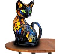 Générique Lampe Chat Vitrail - Lampe de Table LED Décorative 3D - Veilleuse Chat en Résine - Lampe Vitrail pour Salon, Chambre, Bureau - Lampe de Table Animaux,Le Chat A
