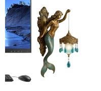 Générique Lampe Murale De Sirène | Sculpture Antique À Thème - Applique Murale En Forme De Sirène Avec Lanterne | Pour Maison De Plage Chambre Salon Salle De Bain Galerie Couloir Villa Balnéaire