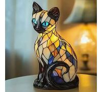 Générique Lampe Pour Chat, Lampe Pour Chat En Vitrail, Table USB Vintage 3D, Veilleuse LED En Résine Décorative Pour Les Amoureux Des Chats, Cadeau Pour Les Propriétaires D'animaux, Lueur Confortable