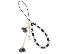 Générique Lanière de Poignet en Cristal Pendentif Fleur Décoration Suspendue pour Téléphone et Paquet Accessoire Noir Ornement Floral Résistant en Perles de Cristal Couleur Aléatoire