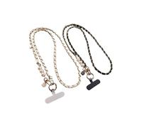 Générique Lanière de téléphone Portable for Femme, Sangle Universelle Anti-Perte, Perle, bandoulière Horizontale, Bracelet élégant(2pcs Black White)