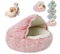 Générique Lapcatz Nest Bed, Lapcatz Bed, Lapcatz Nest for Pet, Hooded Cat Bed Round Plush Fluffy Calming Cat Bed Cave, Winter Cozy Pet Bed for Cats Dogs (50CM/20IN,Pink Long Velvet)