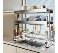 Générique Large 37In Stainless Steel Dish Drainer - 1-Tier Countertop Sink Organizer, Durable 304 Kitchen Rack for Efficient Drying and Space-Saving Storage,4970 Double Layer 86Cm/33In