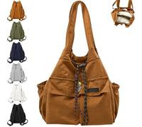 Générique Large-Capacity Drawstring Convertible Tote 2 in 1 Backpack with Pendant (Caramel)