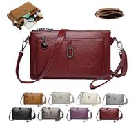 Générique Large Capacity Phone Bag Crossbody Bag,Multi Pockets Soft Leather Bag,fashionable multi-compartment messenger, soft material,Women's retro styles,for Women (Red)