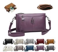 Générique Large Capacity Phone Bag Crossbody Bag, Vintage Multi Pockets Soft Leather Bag, Womens Crossbody Bag (Purple)