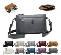 Générique Large Capacity Phone Bag Crossbody Bag, Vintage Multi Pockets Soft Leather Bag, Womens Crossbody Bag (Dark Gray)
