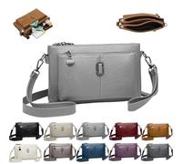 Générique Large Capacity Phone Bag Crossbody Bag, Vintage Multi Pockets Soft Leather Bag, Womens Crossbody Bag (Light Gray)