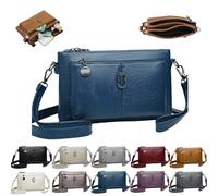 Générique Large Capacity Phone Bag Crossbody Bag, Vintage Multi Pockets Soft Leather Bag, Womens Crossbody Bag (Blue)